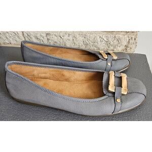 Aerosoloes Sherbert Ballet Flats, Gold Buckle Accent, Gray, Womens  Sz 7